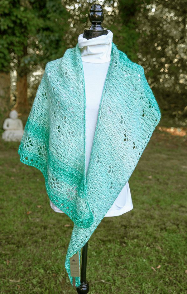 Turquoise Trillium Cotton-Blend Crochet Shawl