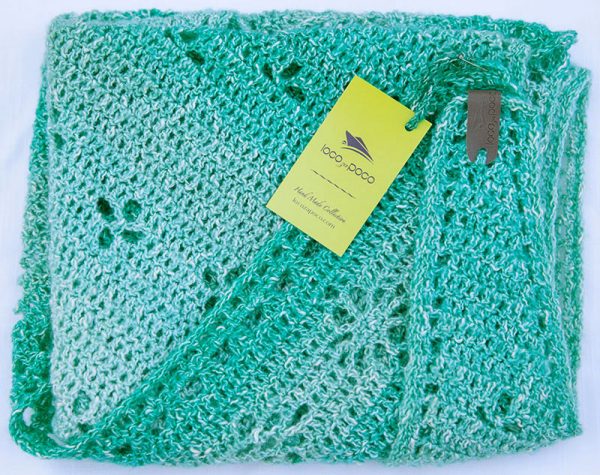 Turquoise Trillium Cotton-Blend Crochet Shawl