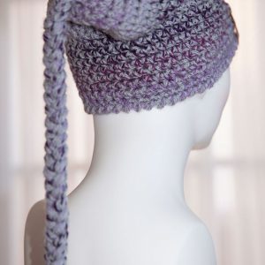 Crochet Purple Slouchy Beanie w Pony Tail