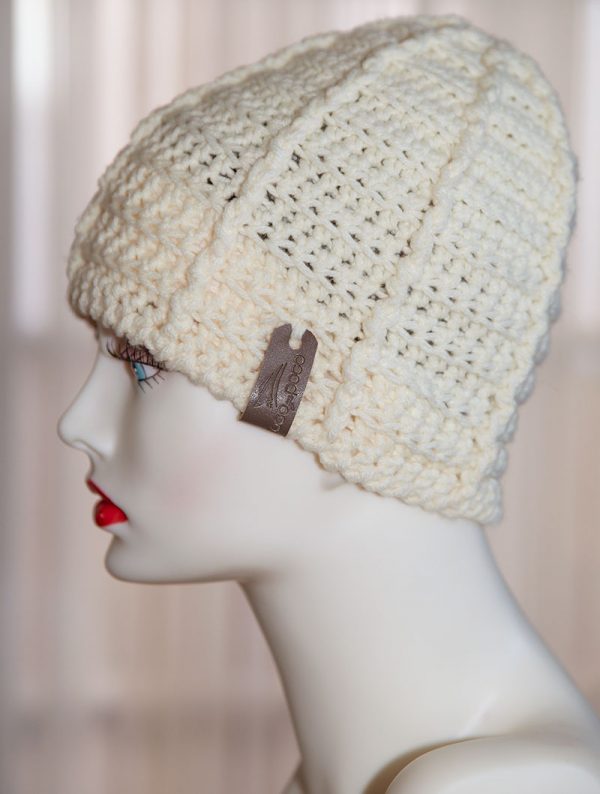 Crochet Ribbed Beanie Cotton Ivory Hat