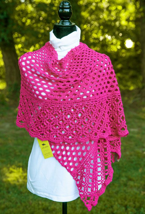 Magenta Lace Acrylic Crochet Shawl